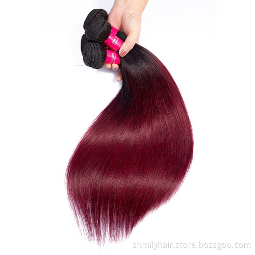 Shmily Ombre Two Tone 1b99j# Straight Human Hair Extensions, Virgin Brazilian Hair Bundles, 10-24 inches For Black Women